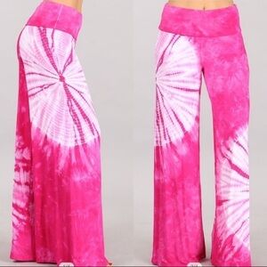 New! Plus Size Fuchsia Spiral Tie Dye Palazzo Pant